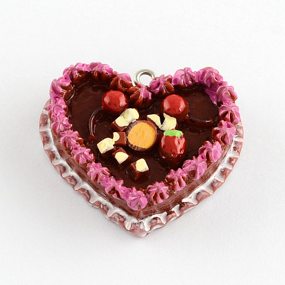 Heart Resin Pendants, Cake, 28x33x11mm, Hole: 2mm