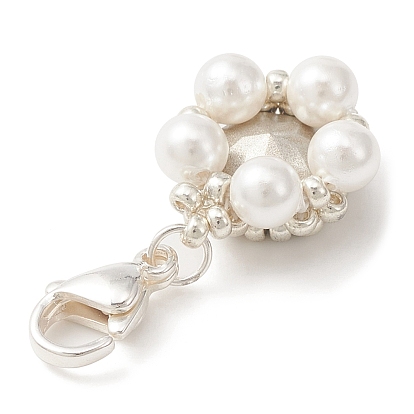 Ksn verre strass & coquille perle pendentif décoration, avec 9 acier inoxydable fermoir pince de homard, fleur