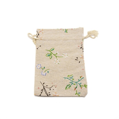 Bolsa de almacenamiento de algodón, bolsa con cordón, rectángulo con estampado de flores