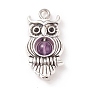 Natural Mixed Stone Pendants, Owl Charm, with Antique Silver Tone Alloy Findings
