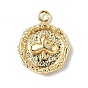 Brass Pendants, Textured, Real 18K Gold Plated, Flat Round with Playing Cards Charm