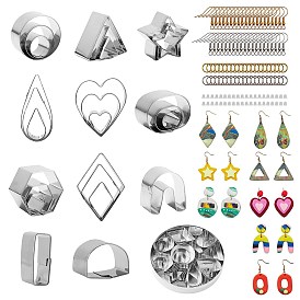 DIY Cutters Set Earrings Making Finding Kits, Including 27Pcs 430 Stainless Steel Cookie Cutters, 40Pcs Iron Earring Hooks & 40Pcs Jump Rings, 40Pcs Plastic Ear Nuts