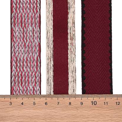 9 yards 3 styles ruban en polyester, pour le bricolage fait main, nœuds de cheveux et décoration de cadeaux, palette de couleurs rouge foncé