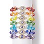 7Pcs 7 Color Lampwork Evil Eye & Glass Braided Bead Bracelets Set, Crystal Rhinestone Horse Eye Link Bracelets for Men Women