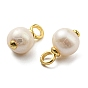 Pendentifs en perles naturelles, Breloques rondes avec apprêts en laiton plaqués en crémaillère, sans plomb et sans cadmium, plaqué longue durée