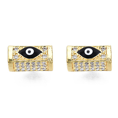 Micro en laiton pavent des perles cubes de zircone, avec l'émail, réel 18 k plaqué or, rectangle avec le mauvais œil, sans nickel