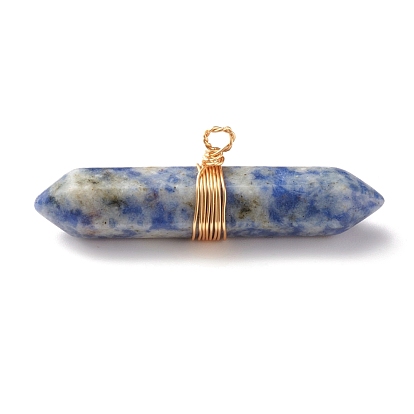 Natural & Synthetic Mixed Stone Double Terminated Pointed Pendants, with Copper Wire Wrapped, Faceted, Bullet