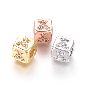 Brass Beads, with Micro Pave Cubic Zirconia, Cube with Bear