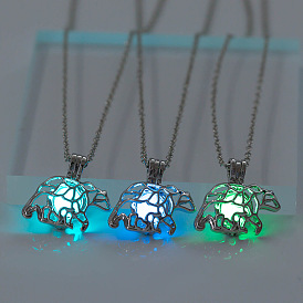 Glow in the Dark Luminous Alloy Cage Pendant Necklaces, Tortoise