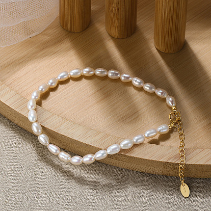 Natural Baroque Pearl Beaded Chain Bracelet with 925 Sterling Silver Clasps, with S925 Stamp