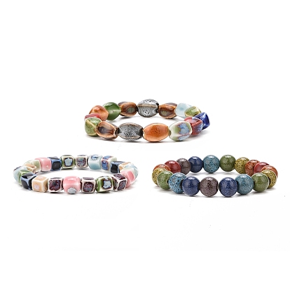 Bracelet extensible en perles de porcelaine colorées faites à la main de style ethnique pour femme