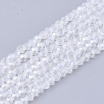 Electroplate Glass Beads Strands, Pearl Luster Plated, Faceted, Rondelle
