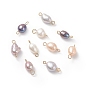 Potato Natural Cultured Freshwater Pearl Connector Charms, with 304 Stainless Steel Double Loops, Mixed Dyed and Undyed