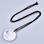 Natural Quartz Crystal Pendant Necklaces, Slider Necklaces, with Random Color Polyester Cords, Flat Round