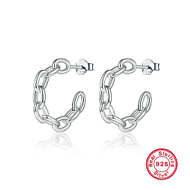 Rhodium Plated 925 Sterling Silver Ring Stud Earrings, Half Hoop Earrings, with 925 Stamp