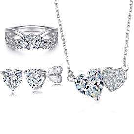 Sparkling Heart-shaped Zirconia Jewelry Set - Ring, Earrings & Necklace in Sterling Silver