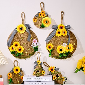 3D Creative Artificial Flower Wall Decoration, with Hemp Rope