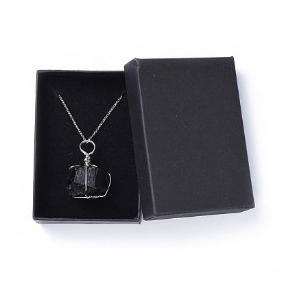 Natural Tourmaline Pendant Necklaces, with 304 Stainless Steel Cable Chains and Lobster Clasps, Packing Box