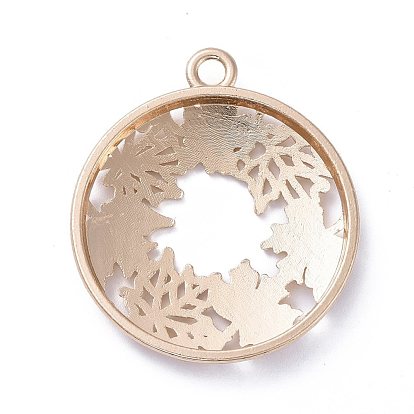 Autumn Theme Zinc Alloy Open Back Bezel Pendants, For DIY UV Resin, Epoxy Resin, Pressed Flower Jewelry, Flat Round with Maple Leaf