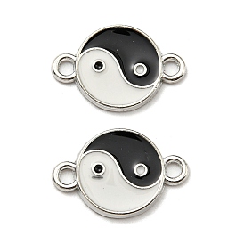 Alloy Enamel Flat Round Connector Charms, Yin-yang Links, Black & White