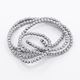 Electroplate Non-magnetic Synthetic Hematite Frosted Round Beads Strands, 2x2mm, Hole: 1mm, about 200pcs/strand, 15.7 inch
