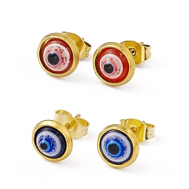 Resin Evil Eye Stud Earrings, Golden 304 Stainless Steel Jewelry for Women