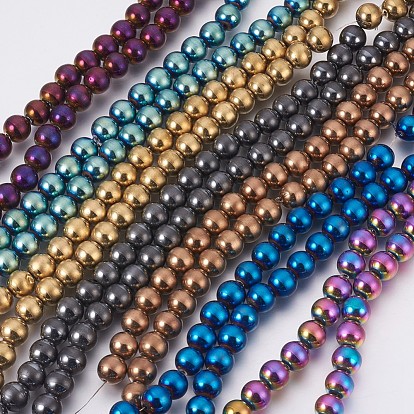 Electroplate Non-Magnetic Synthetic Hematite Beads Strands, Polished, Frosted, Round