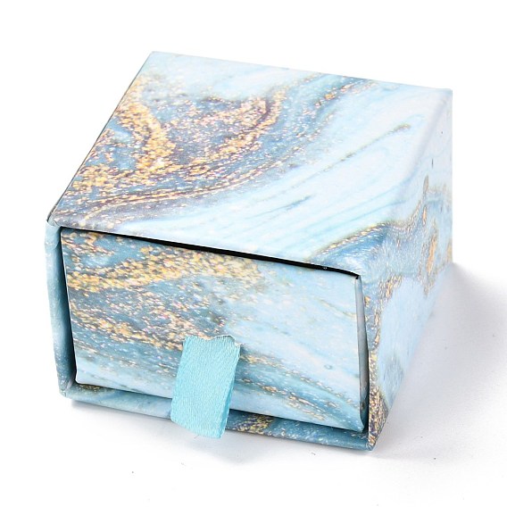 Caja de cajón de papel cuadrada, con esponja negra y cuerda de poliéster, patrón de mármol, para la pulsera y anillos