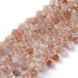 Natural Sunstone Beads Strands, Faceted, with Seed Beads, Bicone