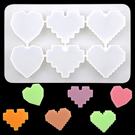 6 Cavities Silicone Molds, for Handmade Soap Making, Pixel Heart