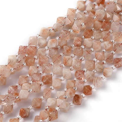 Natural Sunstone Beads Strands, Faceted, with Seed Beads, Bicone