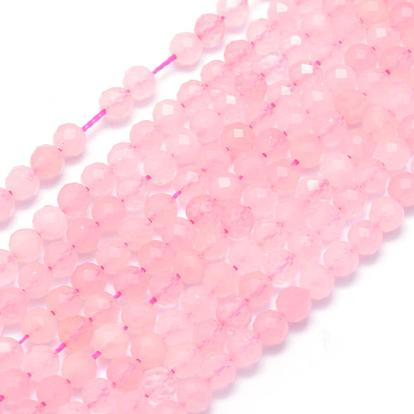 Natural Rose Quartz Beads Strands, Faceted, Round