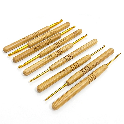 Алюминиевые вязальные крючки иглы, с бамбуковой ручкой, для плетения крючком швейных инструментов