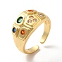 Colorful Cubic Zirconia Geometry Open Cuff Ring, Ion Plating(IP) Brass Wide Ring for Women