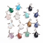 Gemstone Pendants, with Platinum Tone Brass Cabochons Settings, Teardrop with Wing