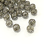 Brass European Beads, Large Hole Hollow Beads, Rondelle with Grid Pattern, 10x8mm, Hole: 4mm