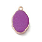 Gemstone Pendants, Oval Charms with Golden Brass Edge