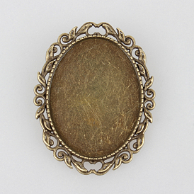 Vintage Alloy Brooch Cabochon Bezel Settings, with Iron Pin Brooch Back Bar Findings, Oval, Cadmium Free & Nickel Free & Lead Free, Tray: 30x40mm, 51x39x2mm, pin: 0.6mm