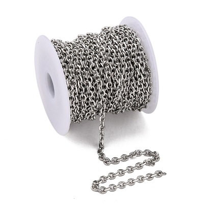 304 Stainless Steel Cable Chains, Diamond Cut Chains, Unwelded, Faceted, Oval, 4.5x3.5x1mm