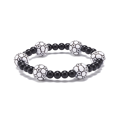 Bracelet extensible en perles acryliques sur le thème du sport pour hommes et femmes
