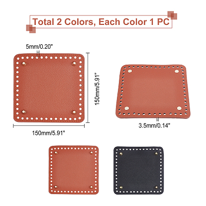 PandaHall Elite 2Pcs 2 Colors Square PU Leather Purse Bottom, with Iron Findings, Knitting Bag Accessories