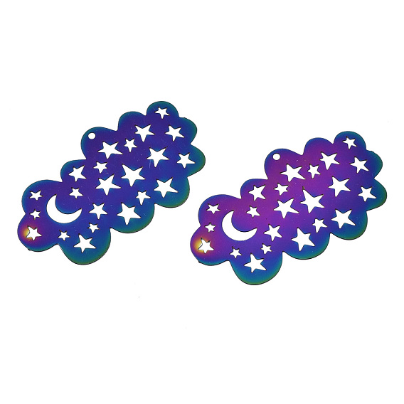 Placage ionique (ip) 201 pendentifs en filigrane en acier inoxydable, embellissements en métal gravé, nuage avec lune et étoile