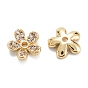 Brass Micro Pave Clear Cubic Zirconia Beads, Long-Lasting Plated, Flower