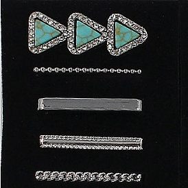 Ensemble de breloques de bracelet de montre en strass turquoise synthétique triangle, chaîne en alliage bracelet de montre boucles d'anneau décoratives
