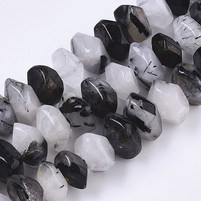 Naturel noir quartz rutile brins de perles, nuggets, facette