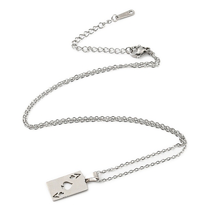 201 Stainless Steel Playing Card Pendant Necklace with Cable Chains