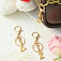 304 Stainless Steel Initial Letter Charm Keychains, with Alloy Clasp, Golden