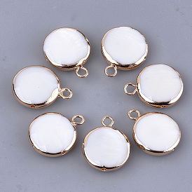 Freshwater Shell Pendants, with Brass Findings, Flat Round