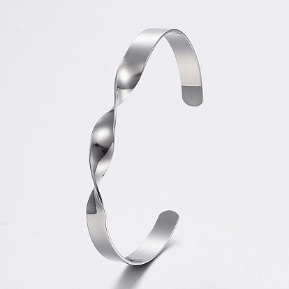 304 bracelets manchette en acier inoxydable, torsadée