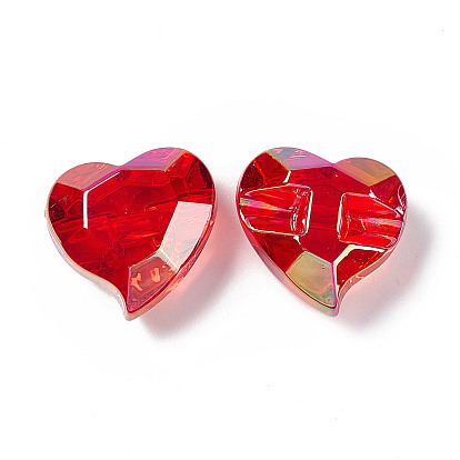 Transparent Acrylic European Beads, Large Hole Bead, Faceted Heart